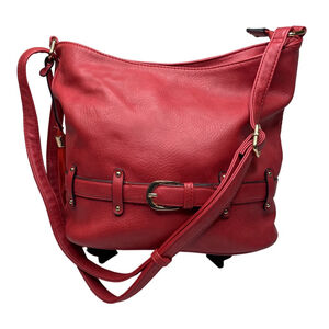 Red Vegan Leather Hobo Bag Gold Tassel Buckle Slouchy Bag Pop of Red Aesthetic